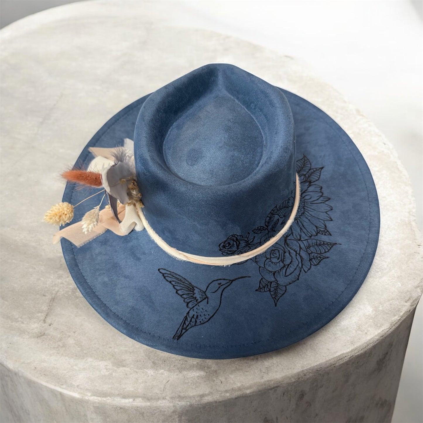 Flower and Hummingbird Fedora Hat
