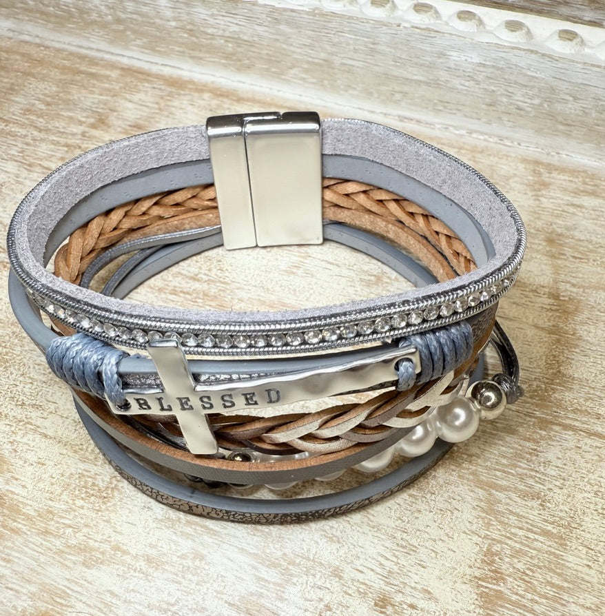 Multi-Strand Bracelet with a Cross and Magnetic Clasp
