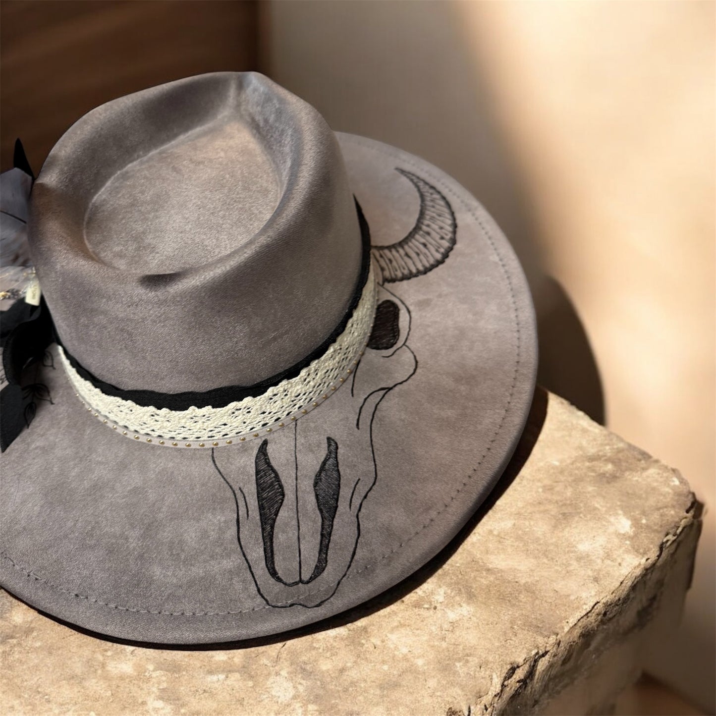 Bull Skull Blue Fedora Hat