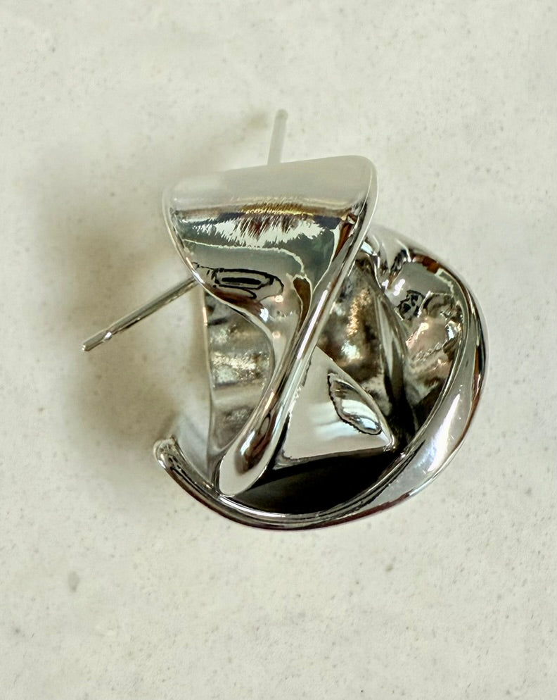 14k White Gold Plated Silver Hoop with a Twist