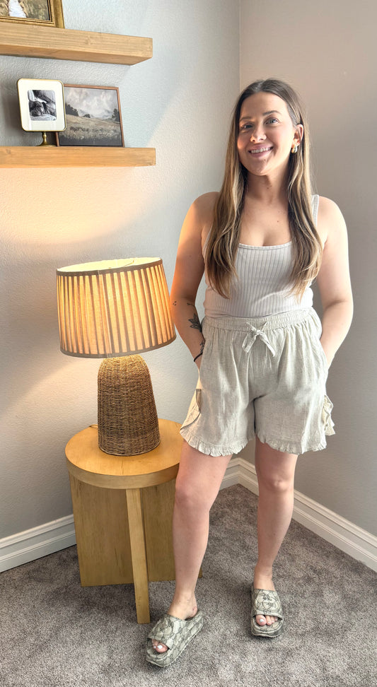 Natural Linen Shorts with Ruffles