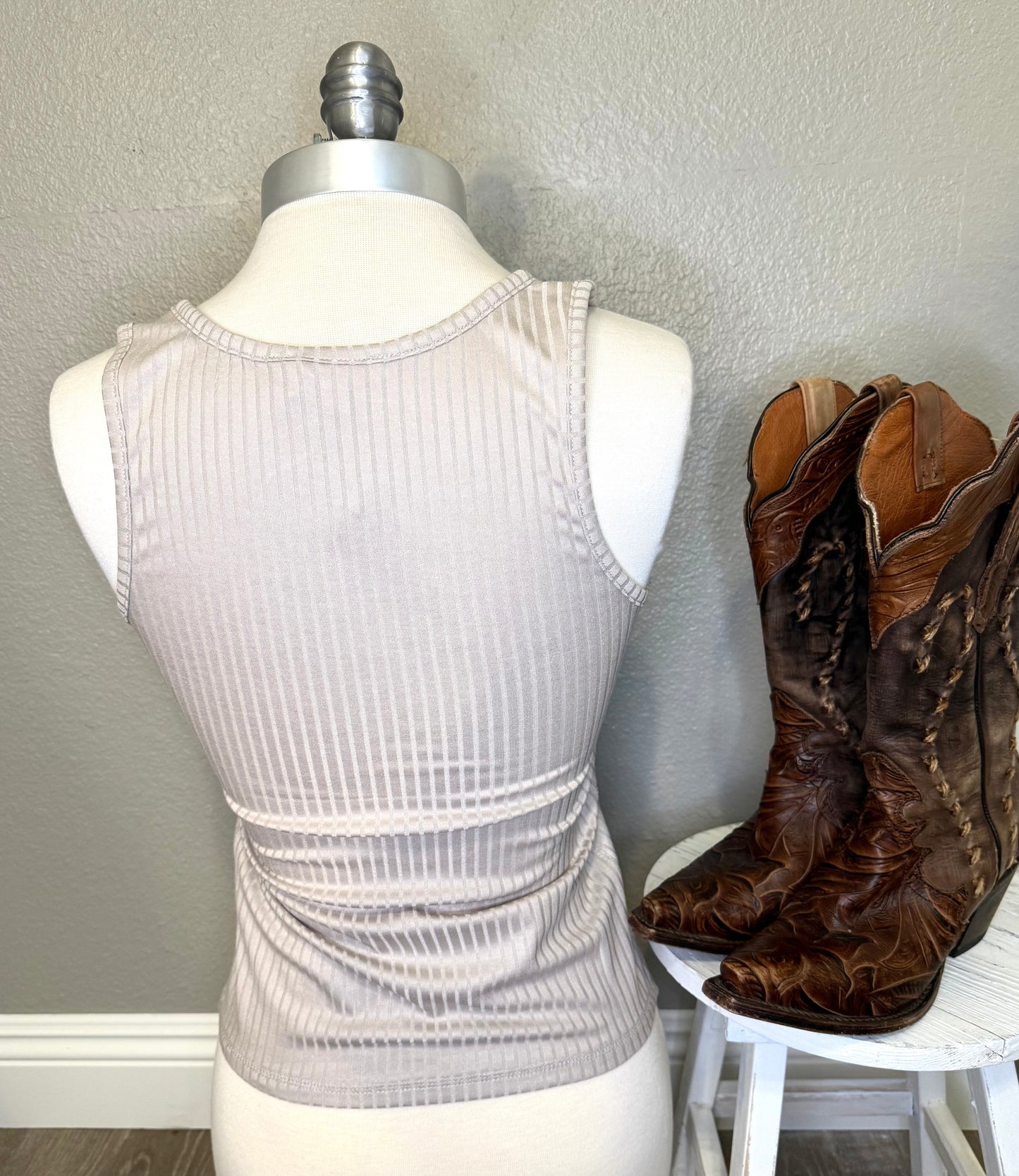 Grey Ribbed Tank Top