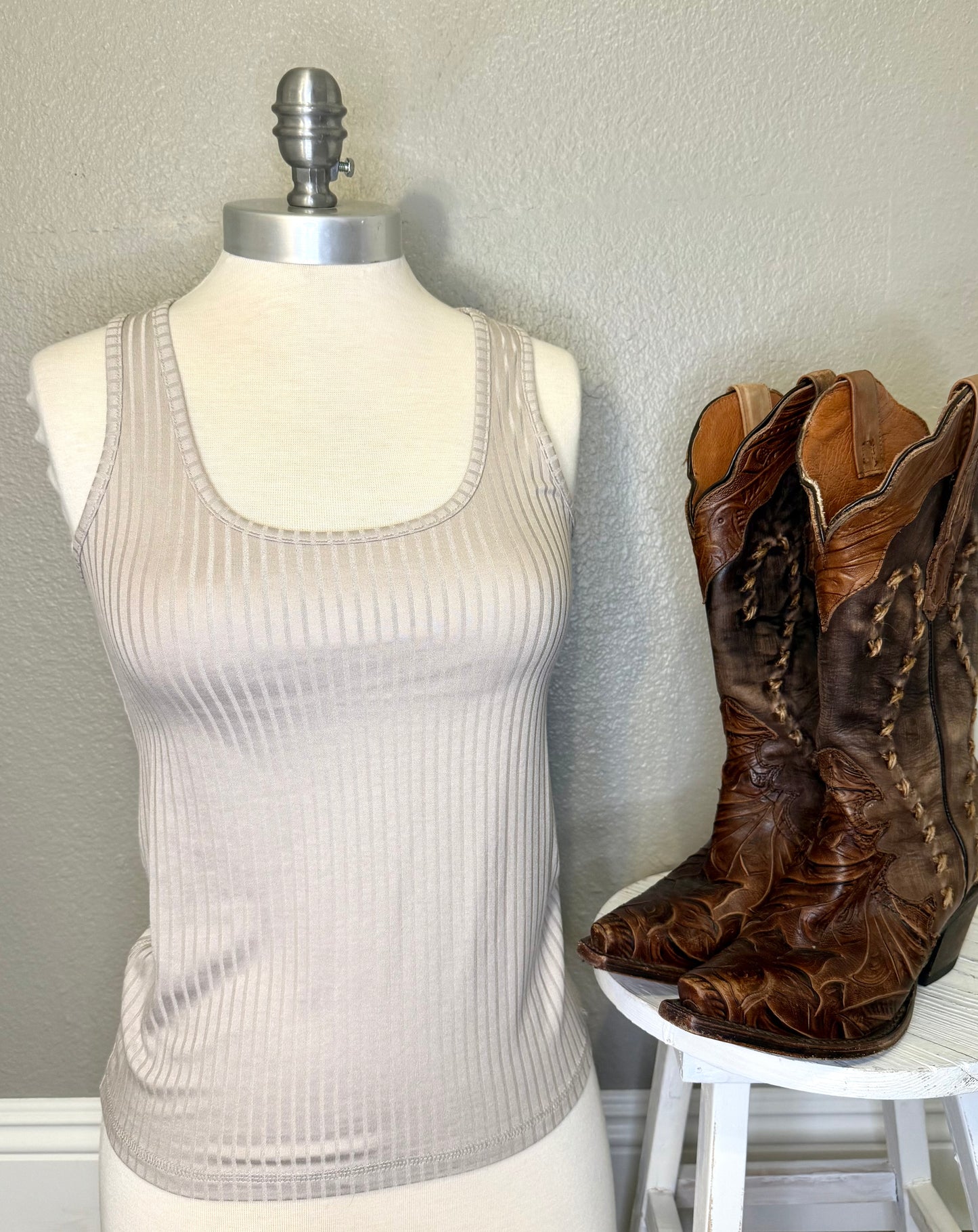 Grey Ribbed Tank Top