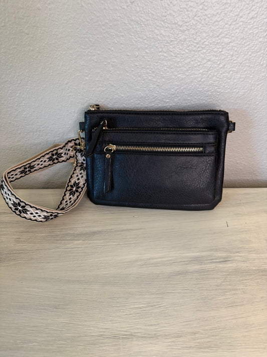 Black 3 Zipper Crossbody Purse