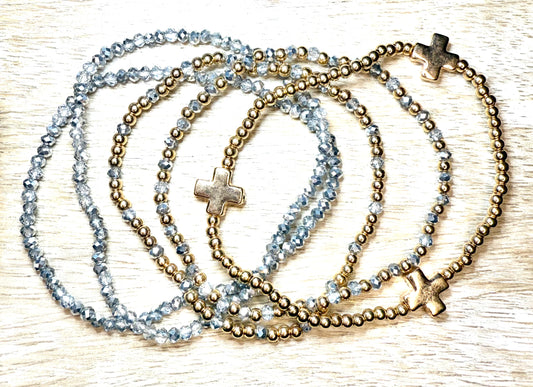 Delicate Five Strand Stretchy Gold & Silver Bracelet Set