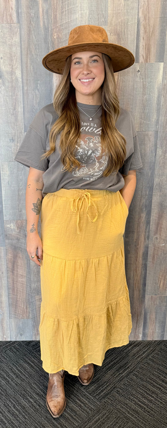 Elastic Waist Tiered Gauze Maxi Skirt