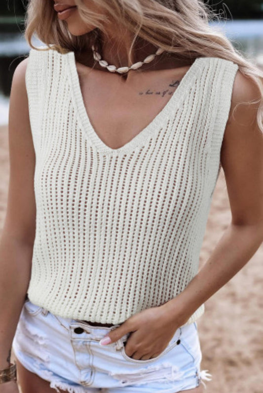 WHITE KNITTED TANK TOP