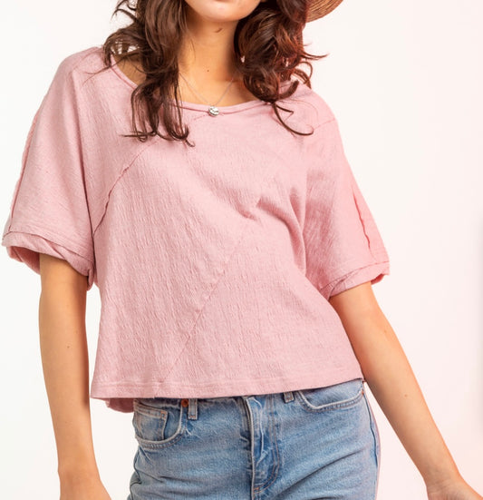 Casual Pink Textured Top