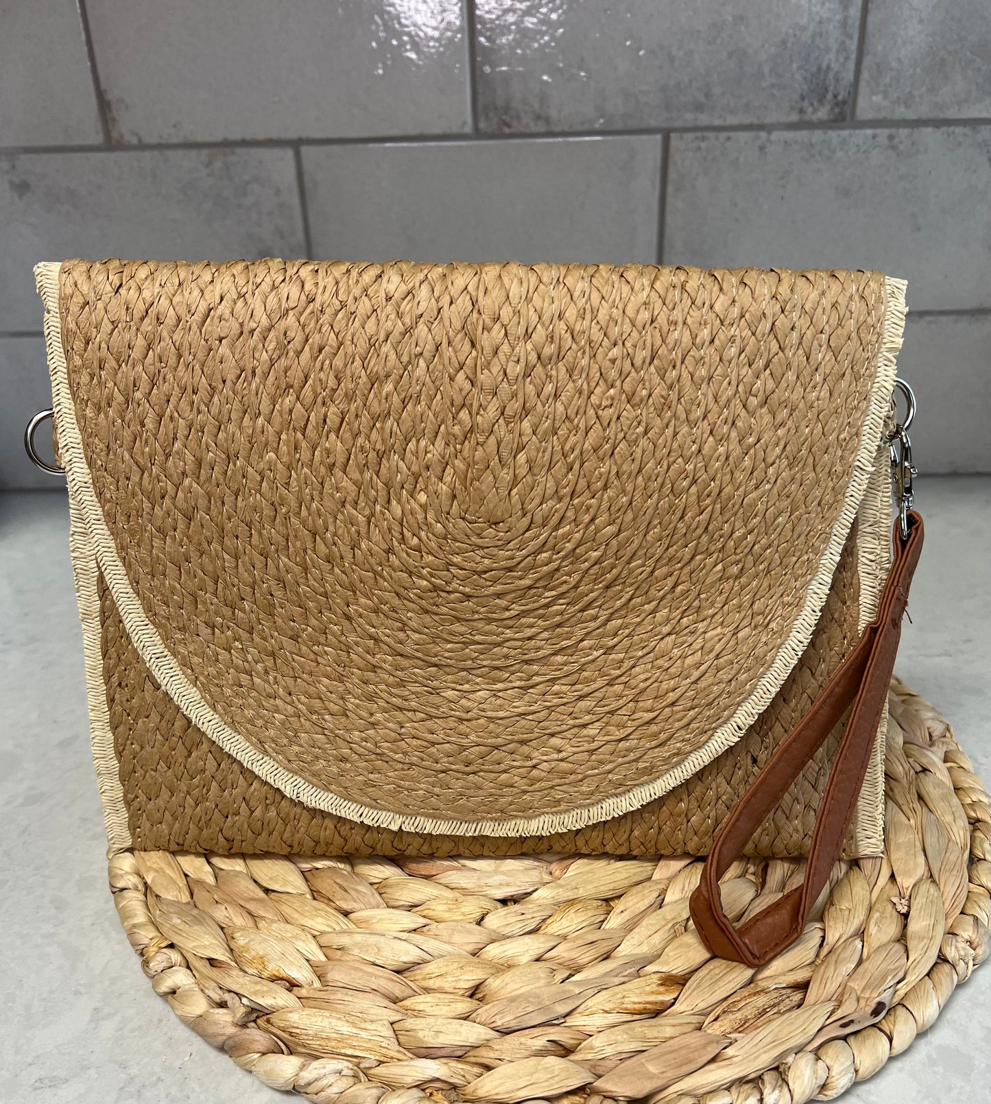 Bohemian Straw Tan Clutch