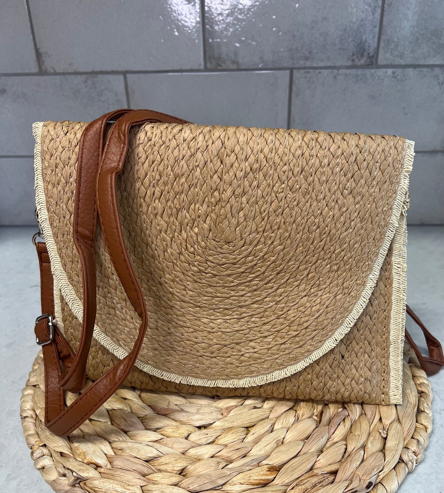 Bohemian Straw Tan Clutch