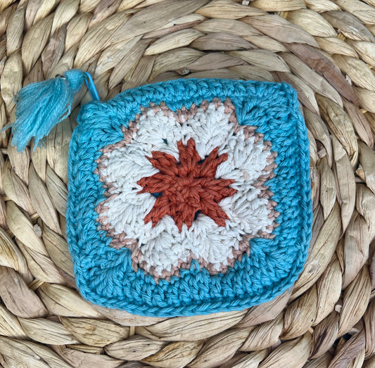 Turquoise Crochet Coin Purse