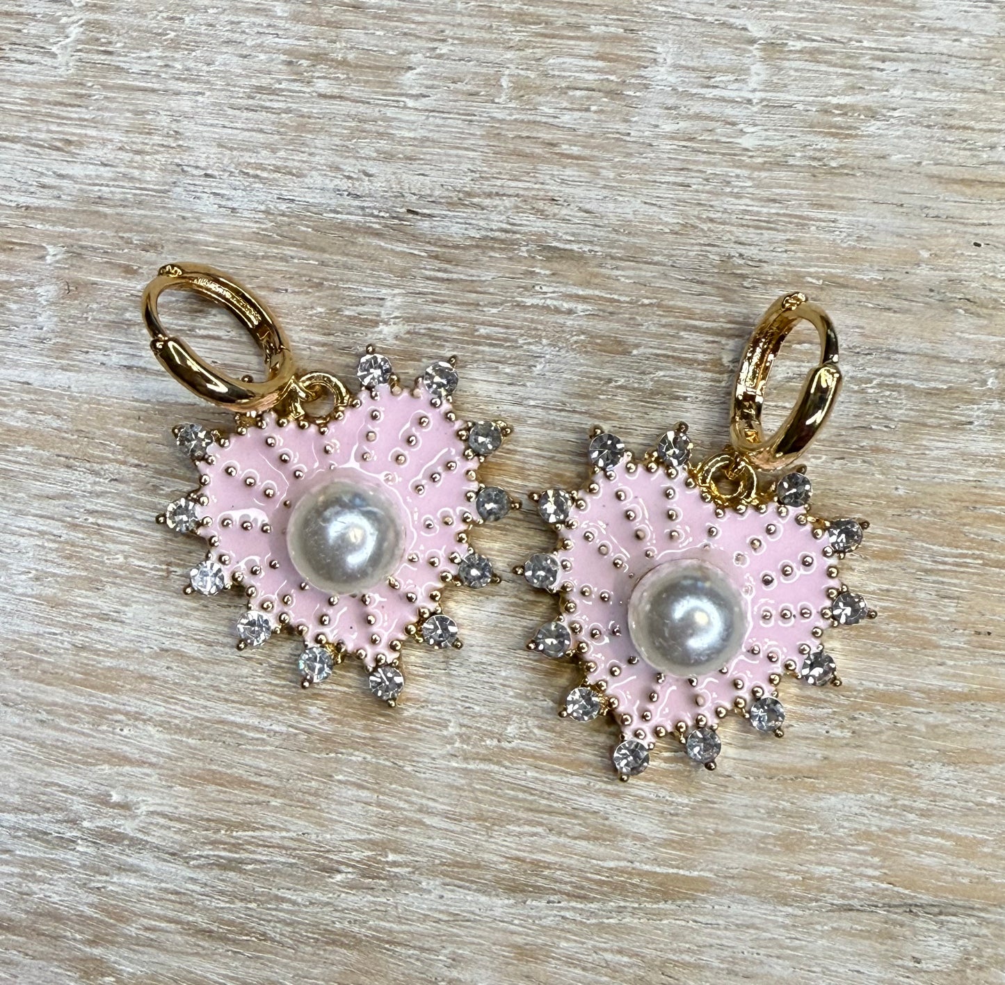 Gold Plated Hoop Pink Heart Earrings w/Bling