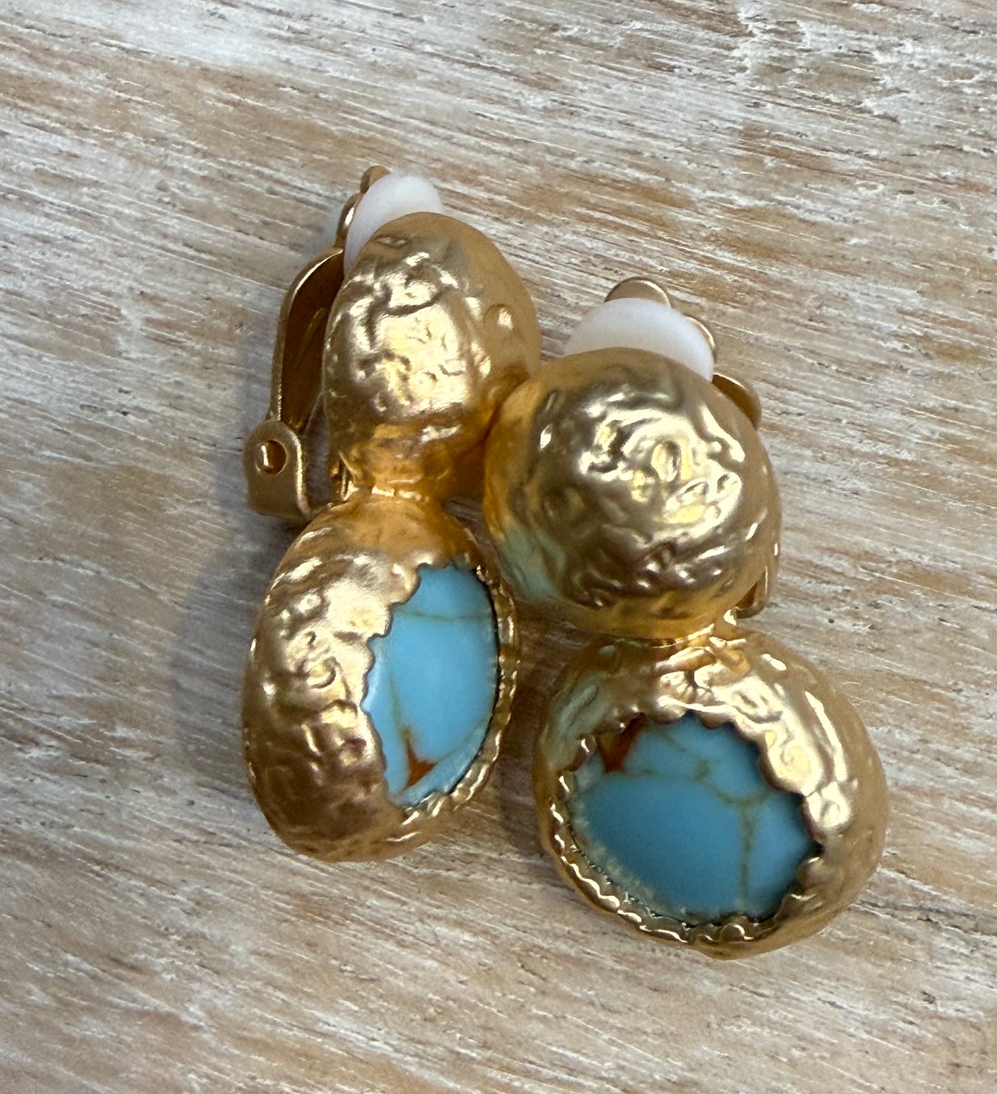 Clip on Gold and Turquoise Earrings