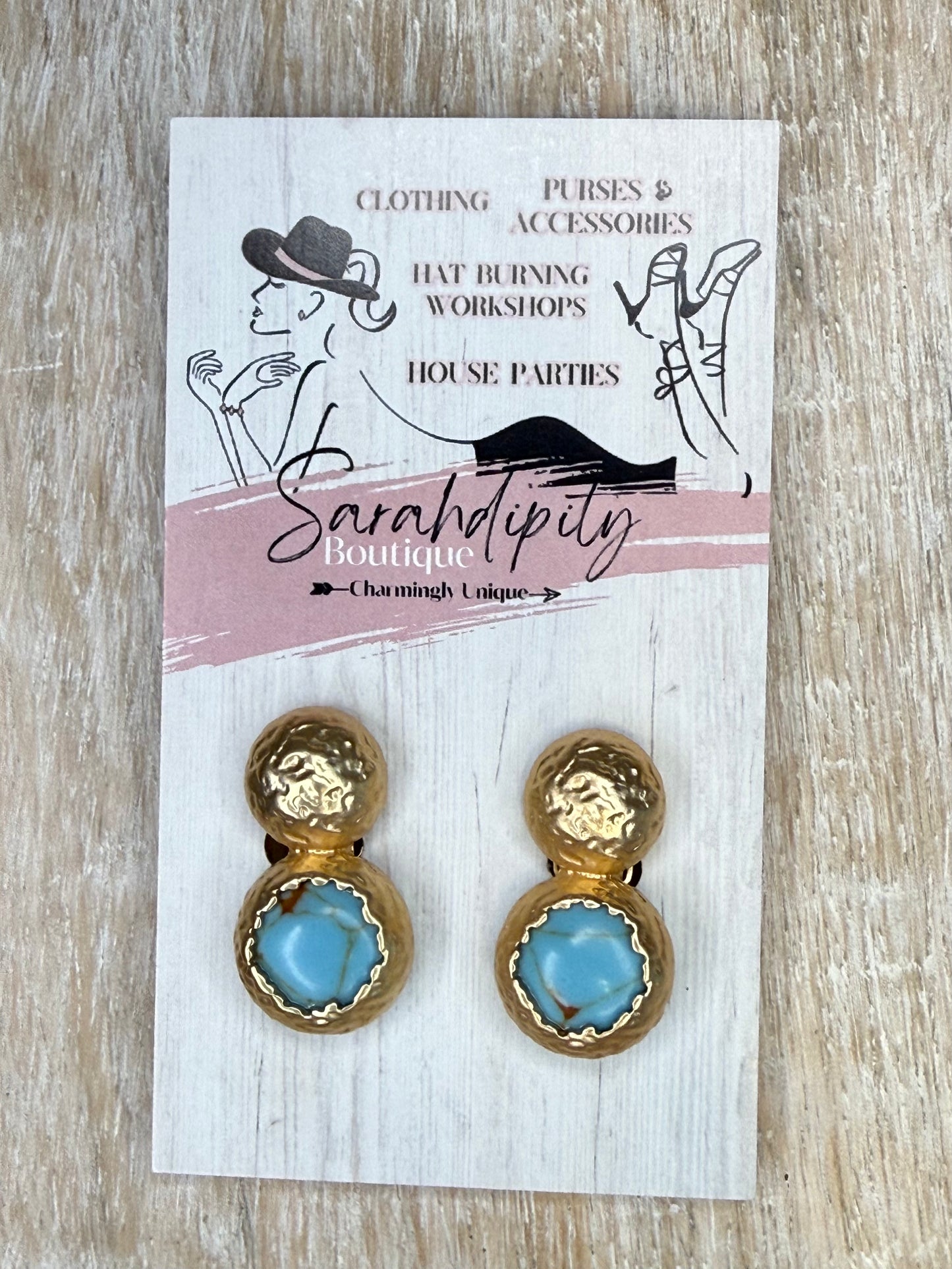 Clip on Gold and Turquoise Earrings