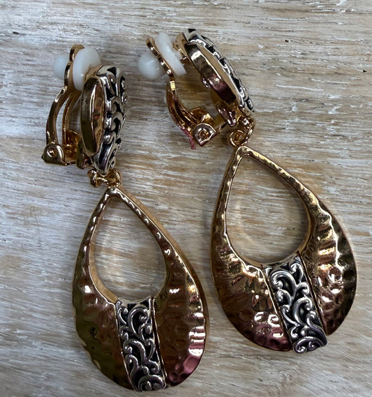 Silver or Gold Clip 0n Teardrop Earring