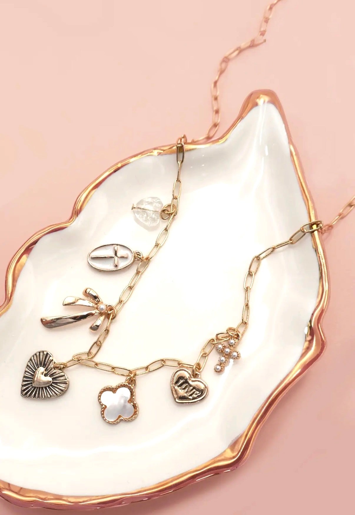 Bow, Cross & Heart Charm Necklace