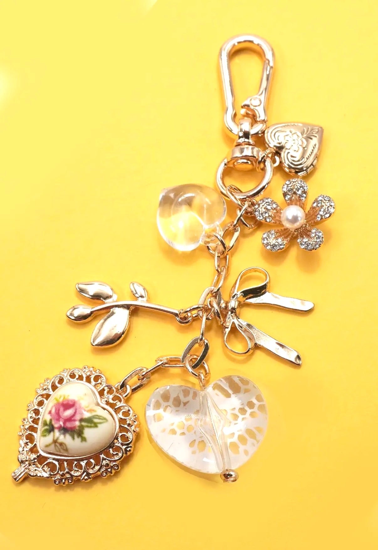 Porcelain Lace Heart Floral Bag Charm