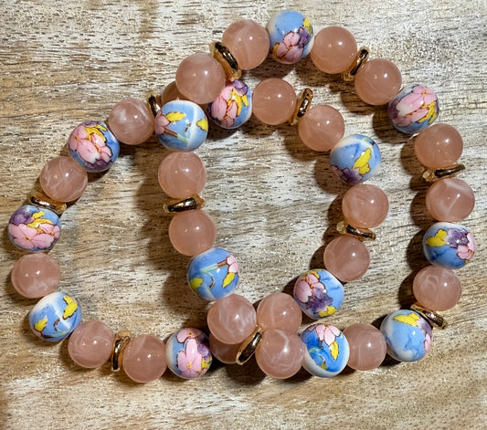 Floral Glass Beaded Bracelet Set