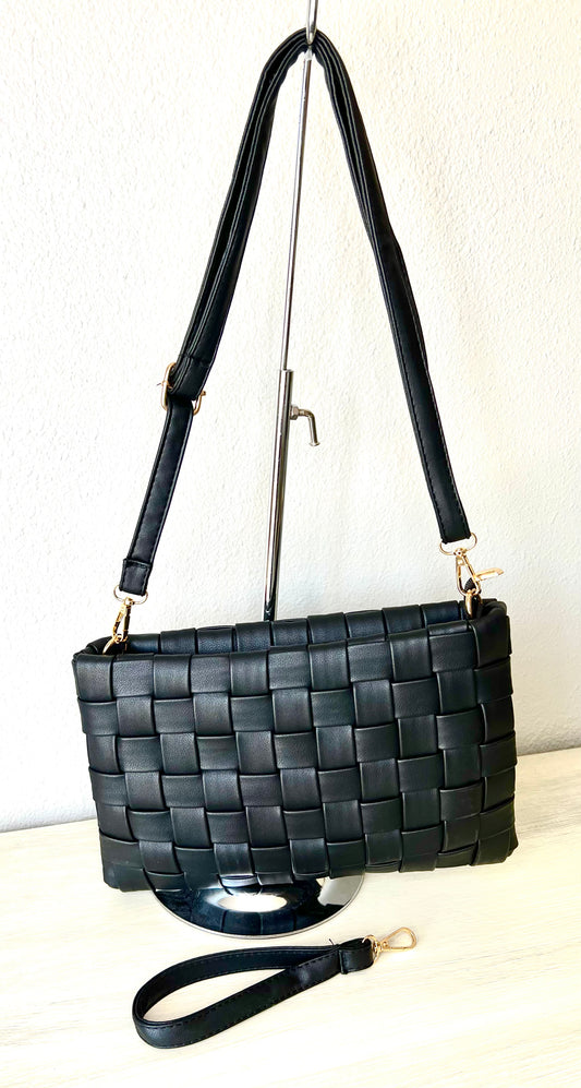 Black Woven Purse, Clutch, Wristlet