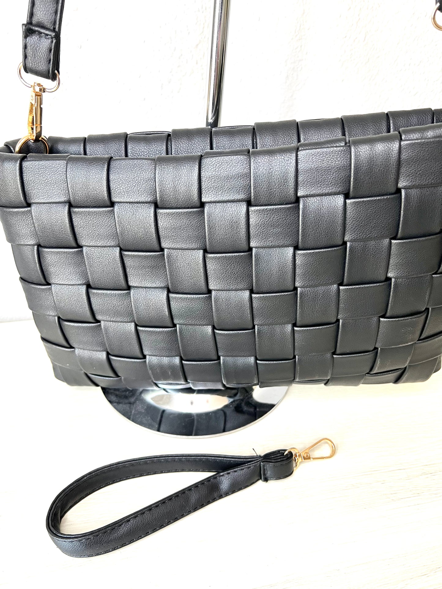 Black Woven Purse, Clutch, Wristlet