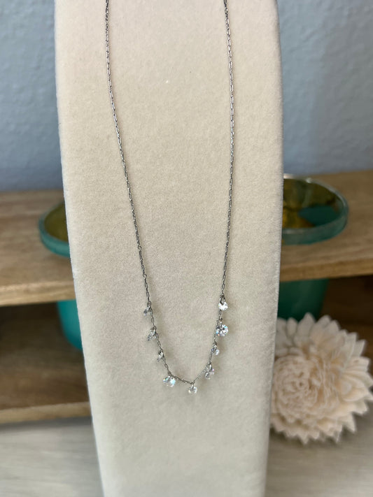 Delicate Silver Crystal Drop Necklace