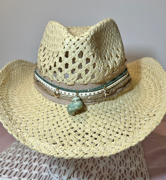 Turquoise/ Green Seashell Coastal Cowgirl Hat