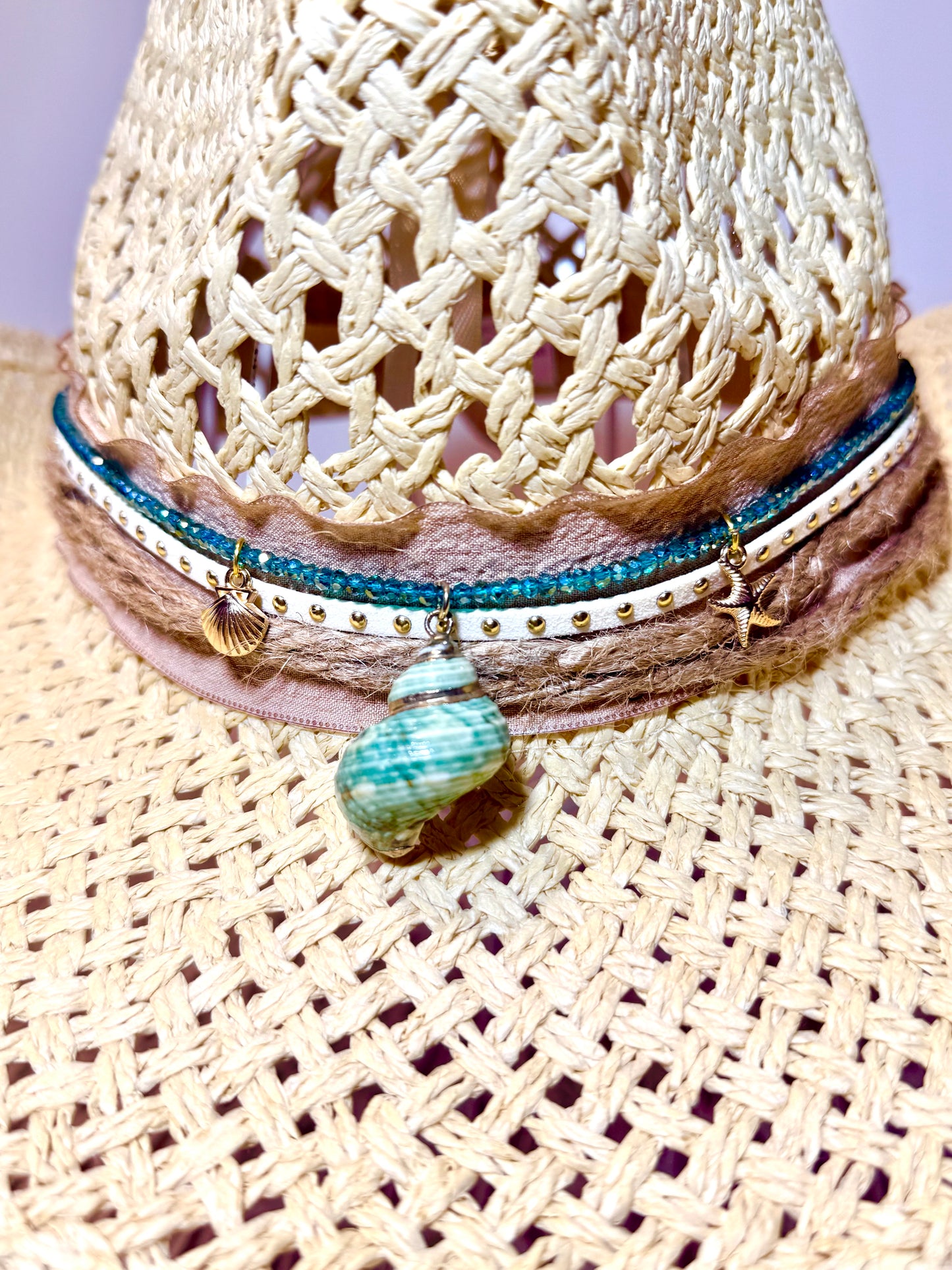 Turquoise/ Green Seashell Coastal Cowgirl Hat