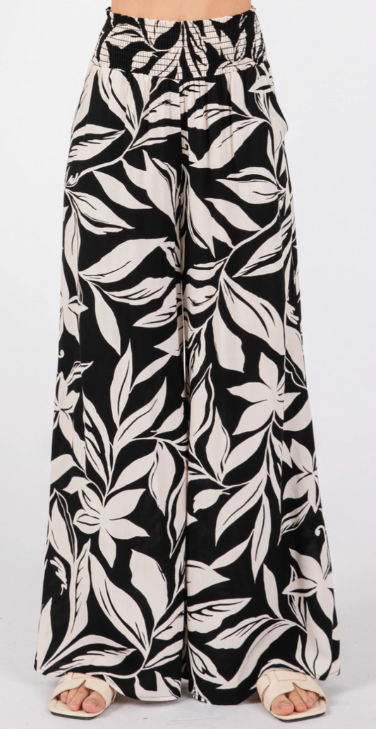 Black Leaf Wide Leg Pants