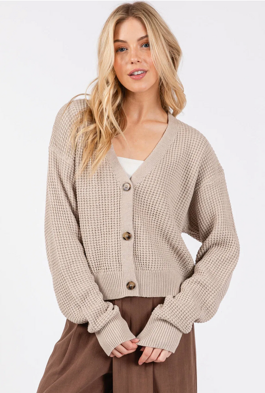 ECRU V-NECK DORP BUTTON CLOSURE SWEATER CARDIGAN