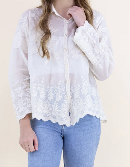 Wild Flower Lacy Cotton Collard Shirt