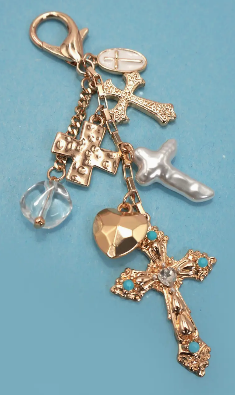 Western Heart Pearlized Cross Bag Charm