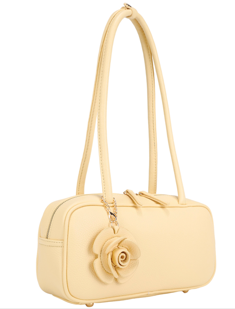 Yellow Chic Shoulder Bag With a Rose Charm