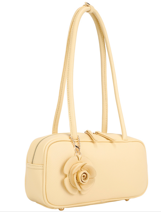 Yellow Chic Shoulder Bag With a Rose Charm