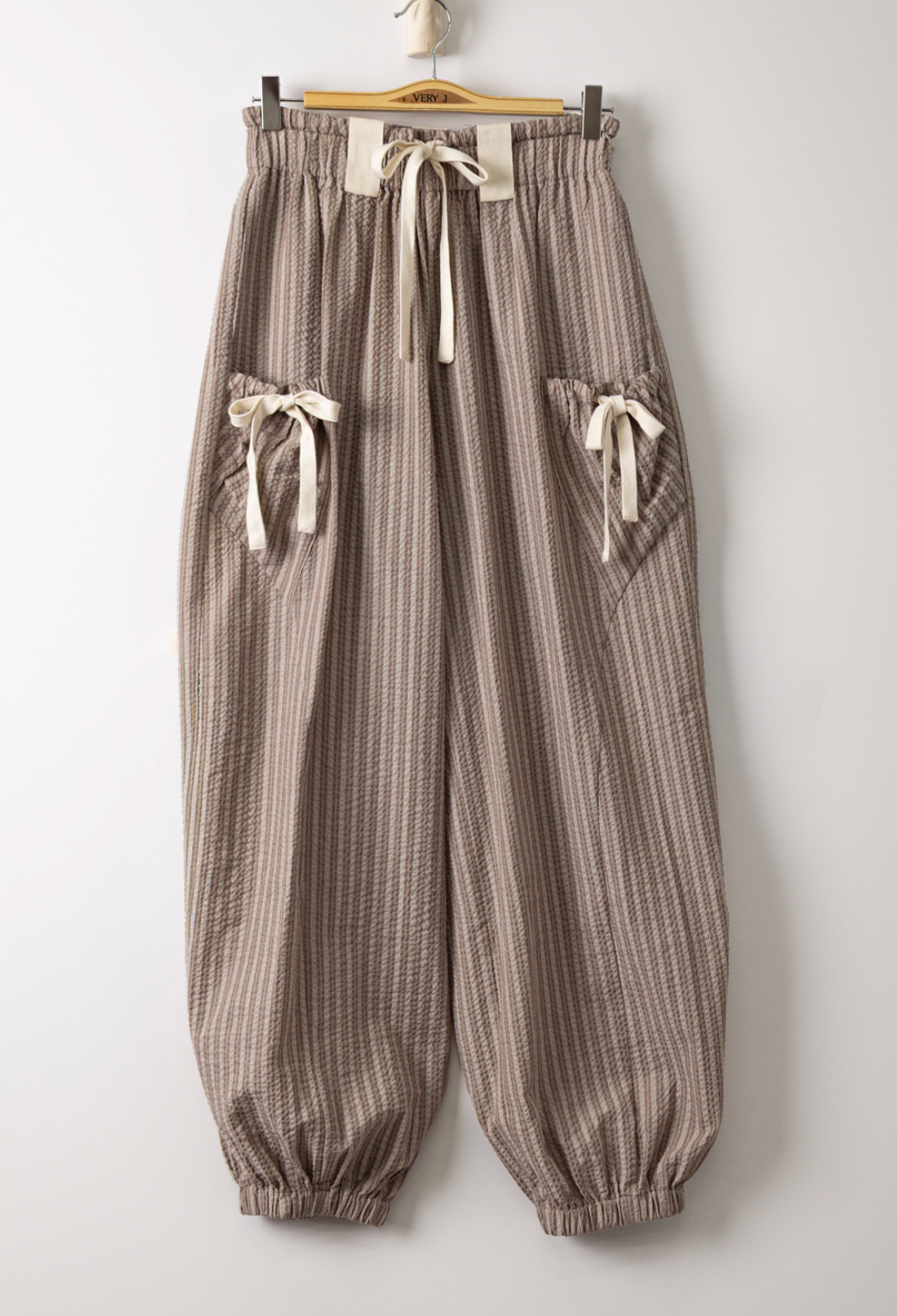 Taupe Textured Striped Pants