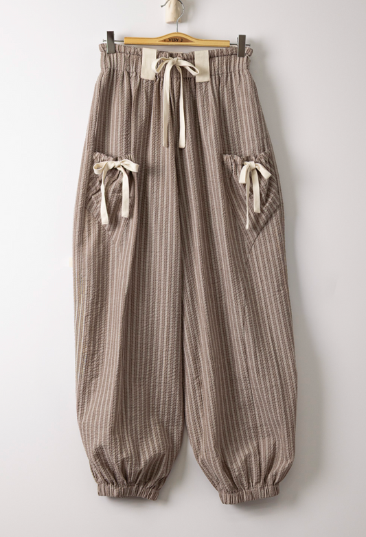 Taupe Textured Striped Pants
