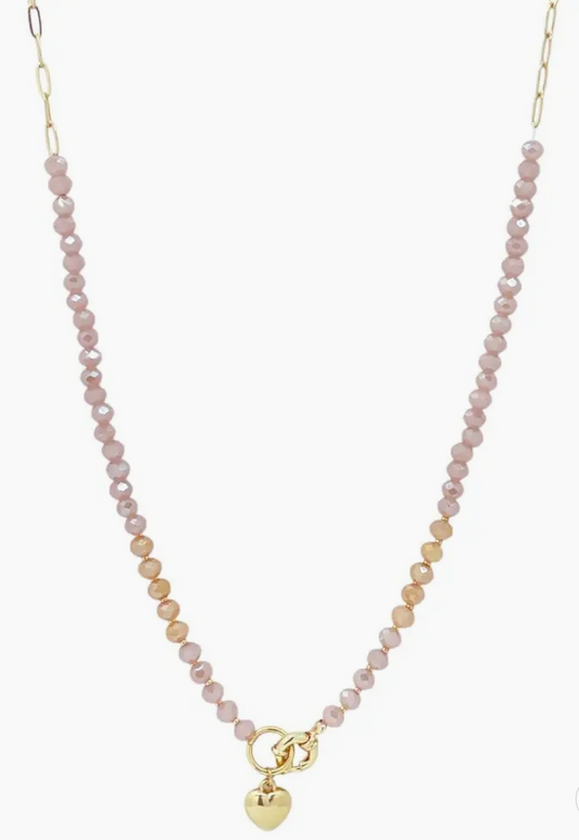 Glass Bead Heart Pendant Necklace