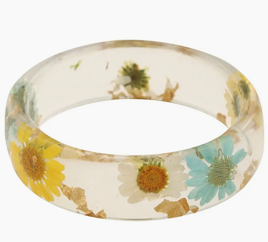 Blue & Yellow Floral Resin Bangle
