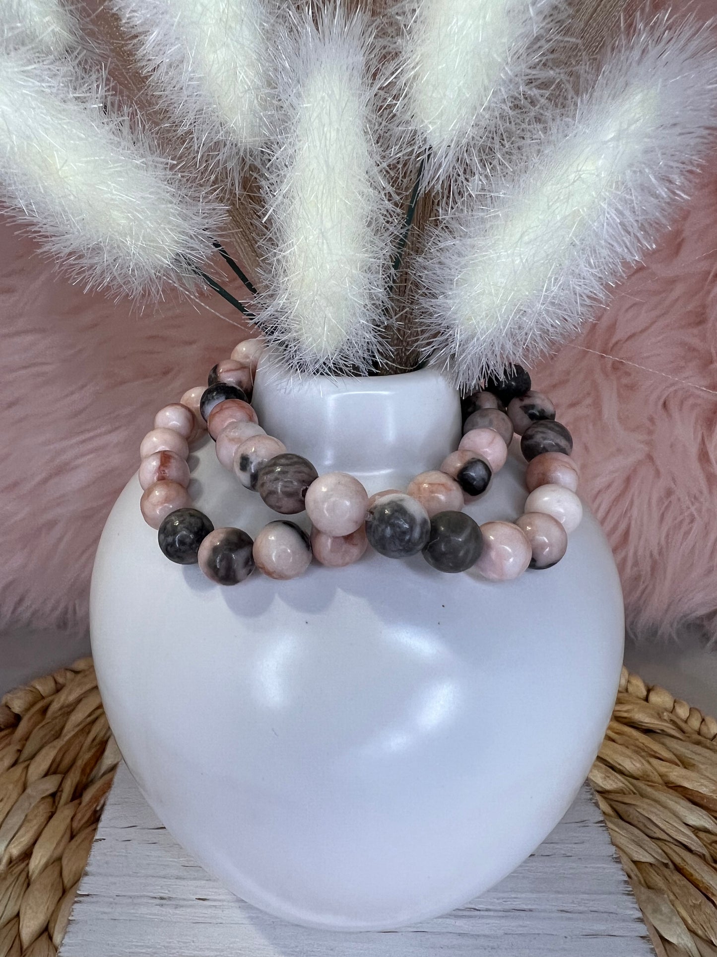 Genuine Rhodonite Semi-Precious Stone Bracelet